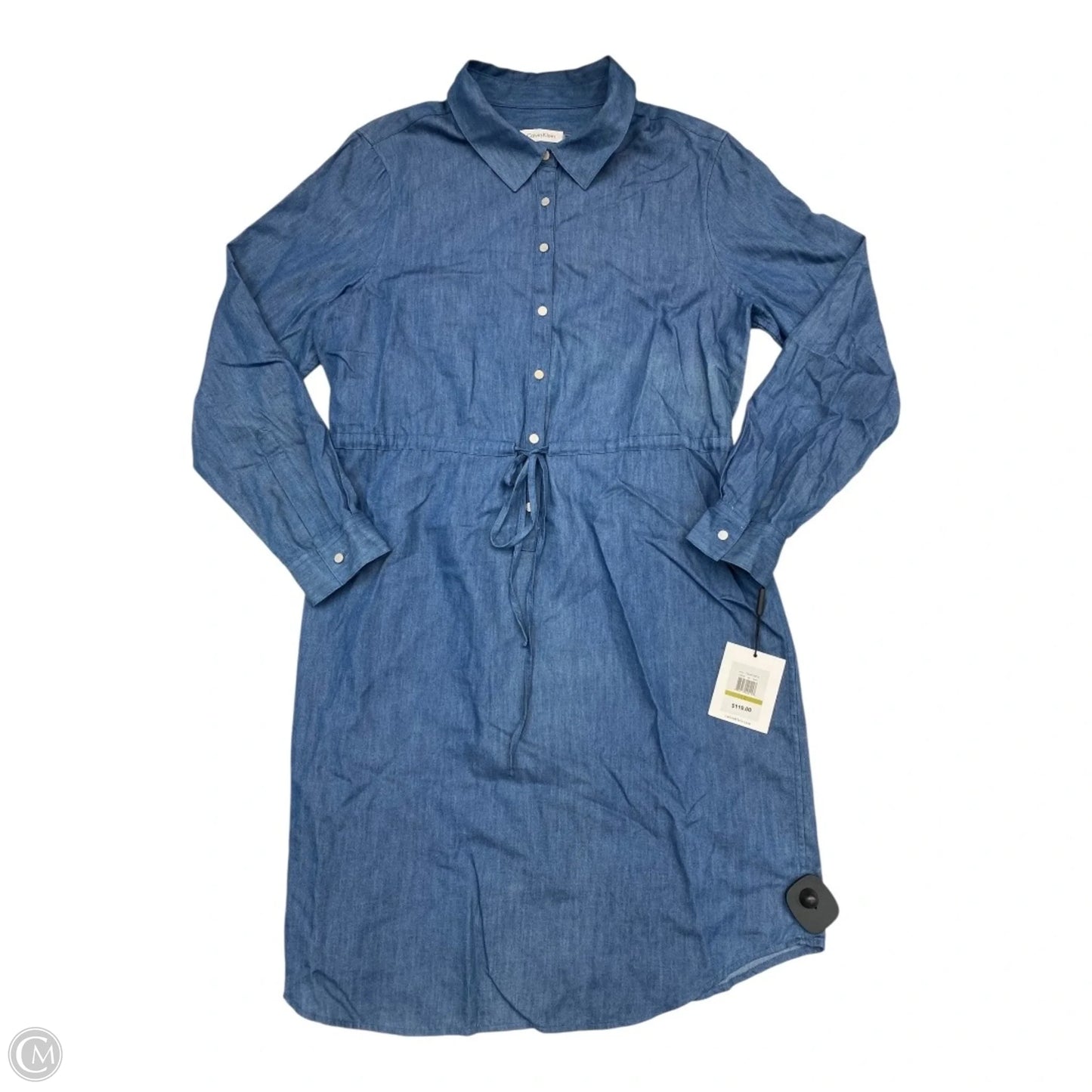 Dress Casual Midi By Calvin Klein In Blue Denim, Size: 14