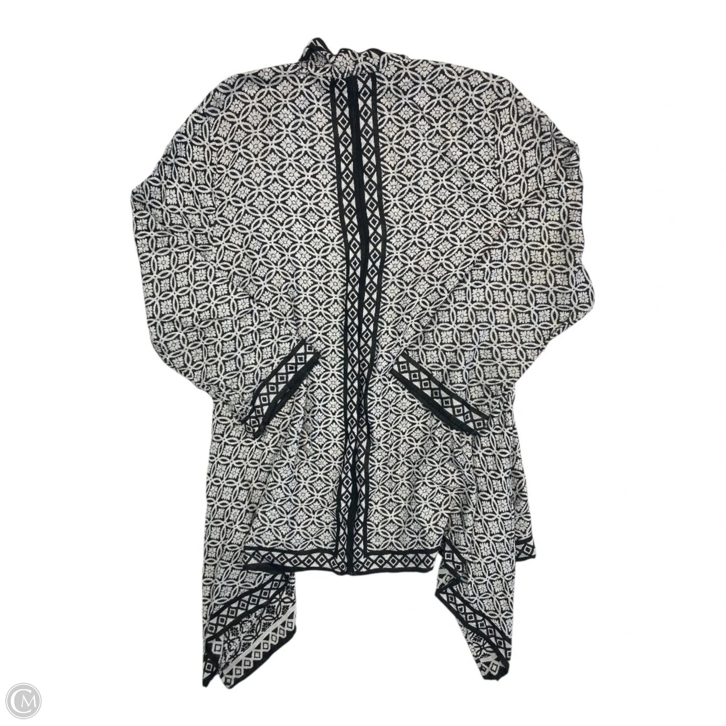 Sweater Cardigan By Chicos In Black & White, Size: 16
