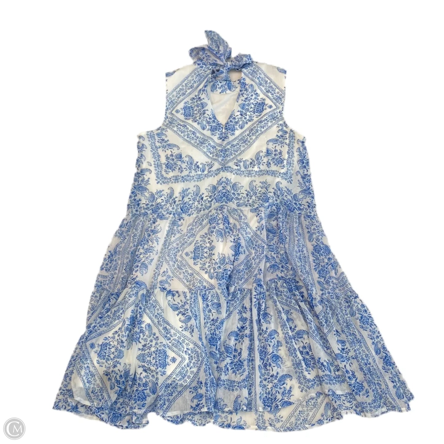 Dress Casual Midi By Calvin Klein In Blue & White, Size: 4