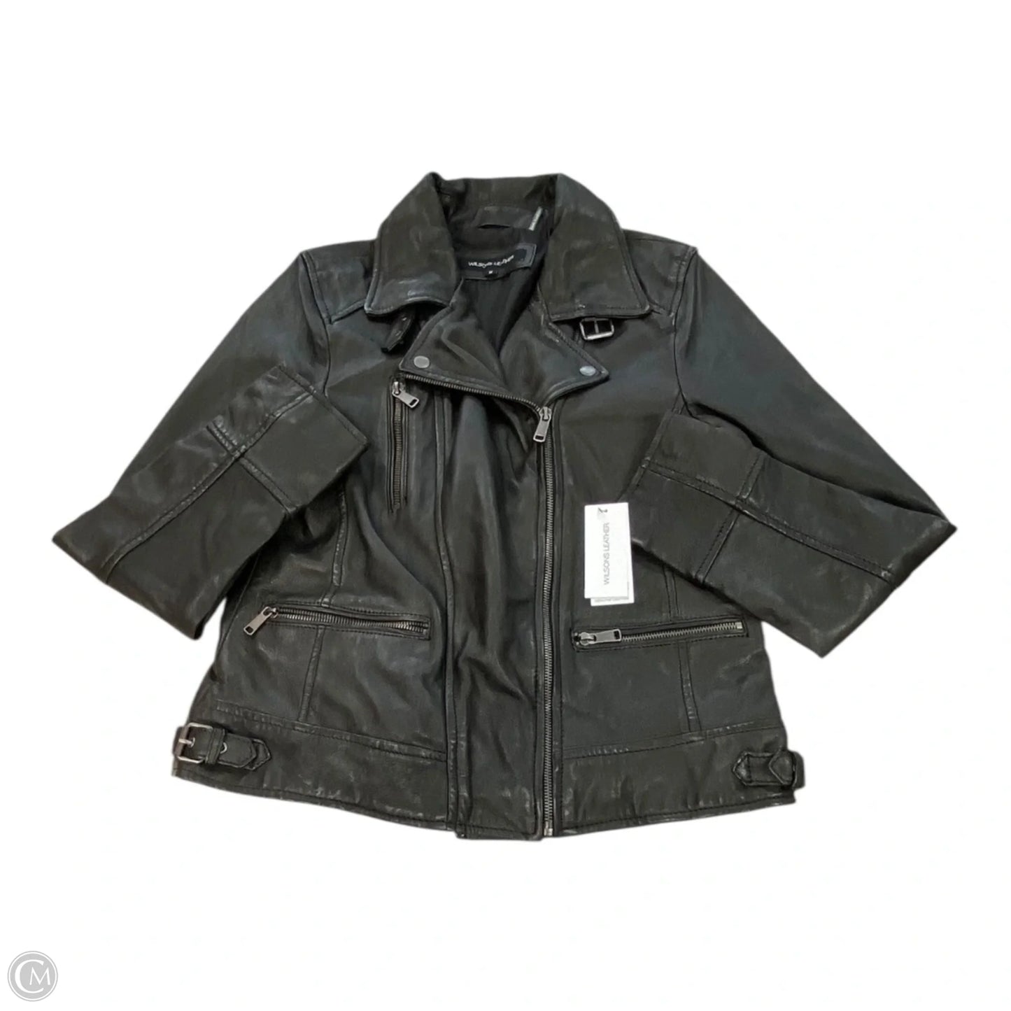 Jacket Moto Leather By Wilsons Leather In Black, Size: M