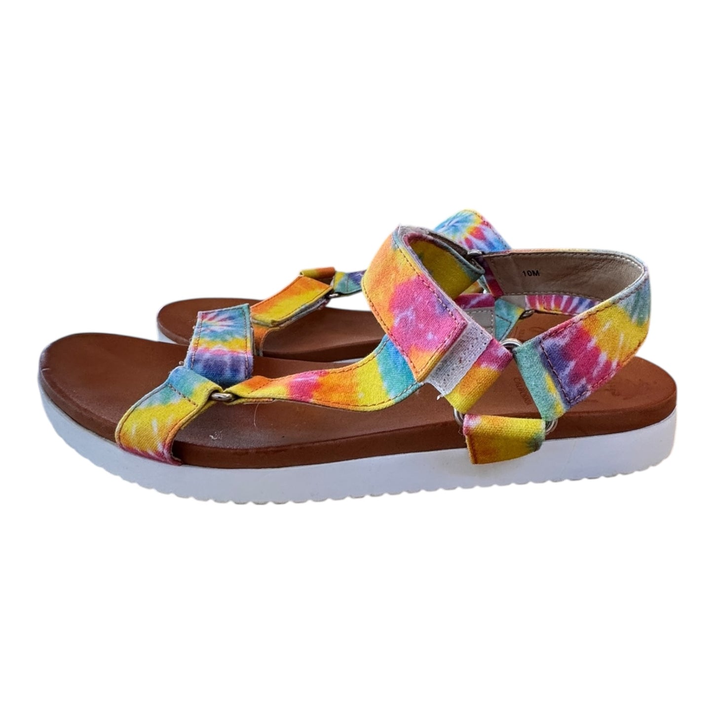Sandals Flats By Jelly Pop In Rainbow Print, Size:10