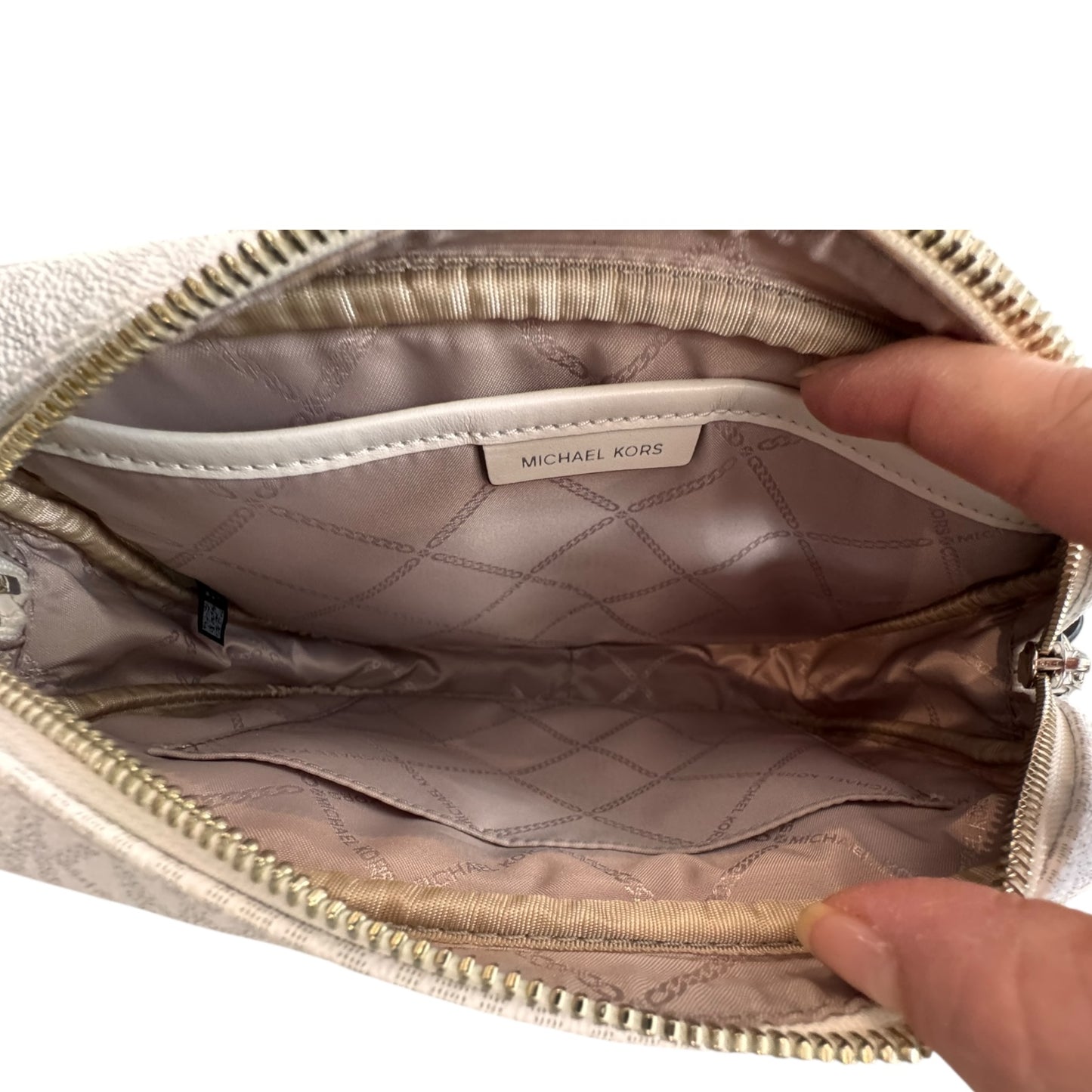 Handbag Designer By Michael Kors In Grey & White, Size:Small