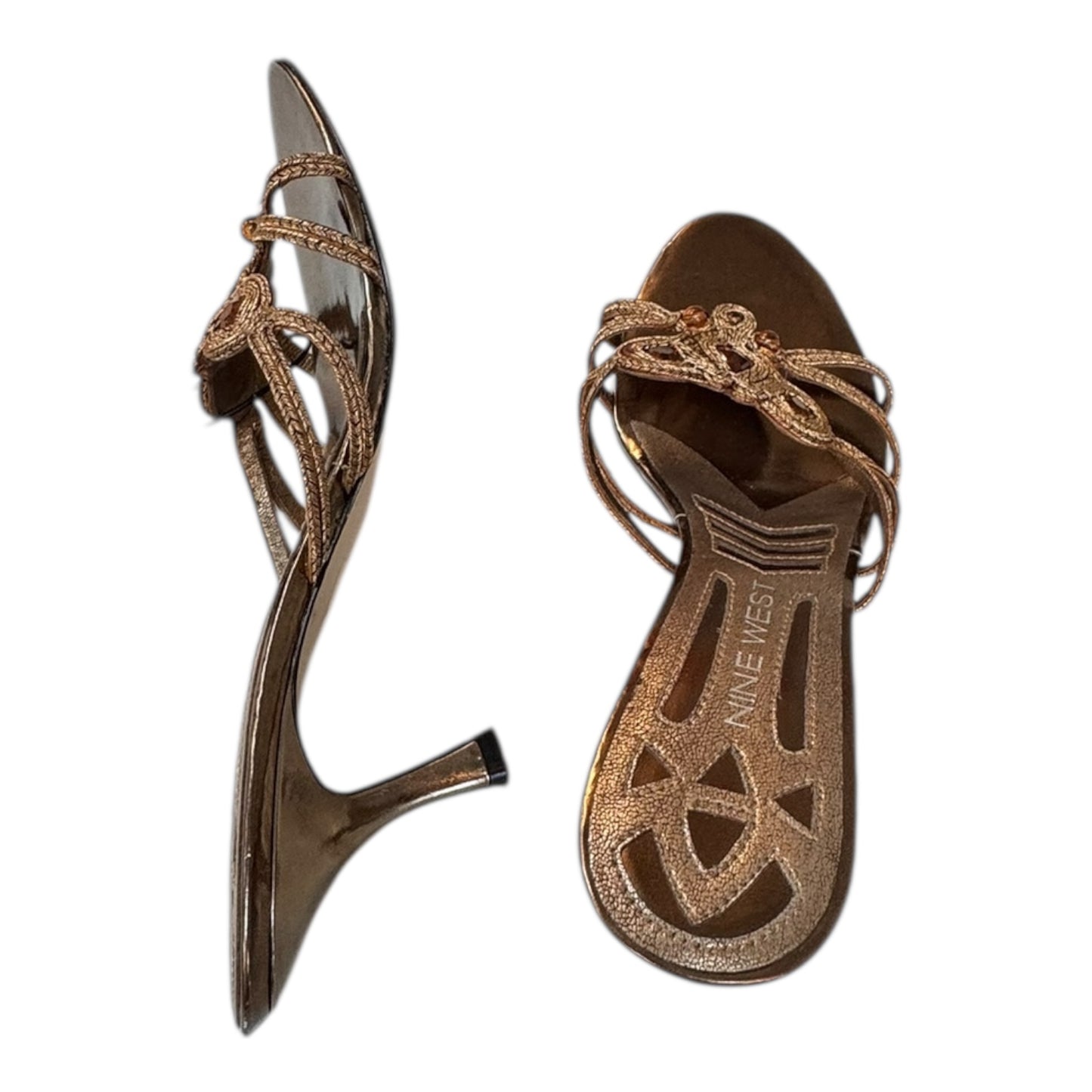 Sandals Heels Kitten By Nine West In Bronze, Size:7.5