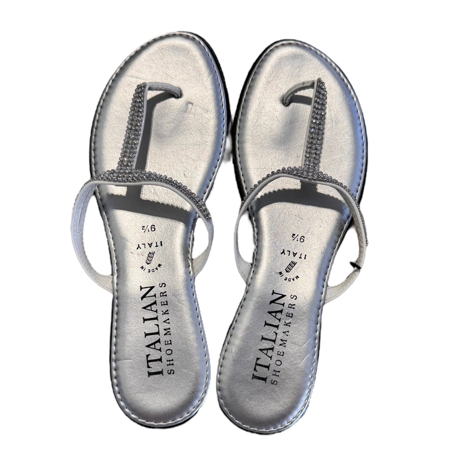 Sandals Flats By Italian Shoemakers In Silver, Size:9.5