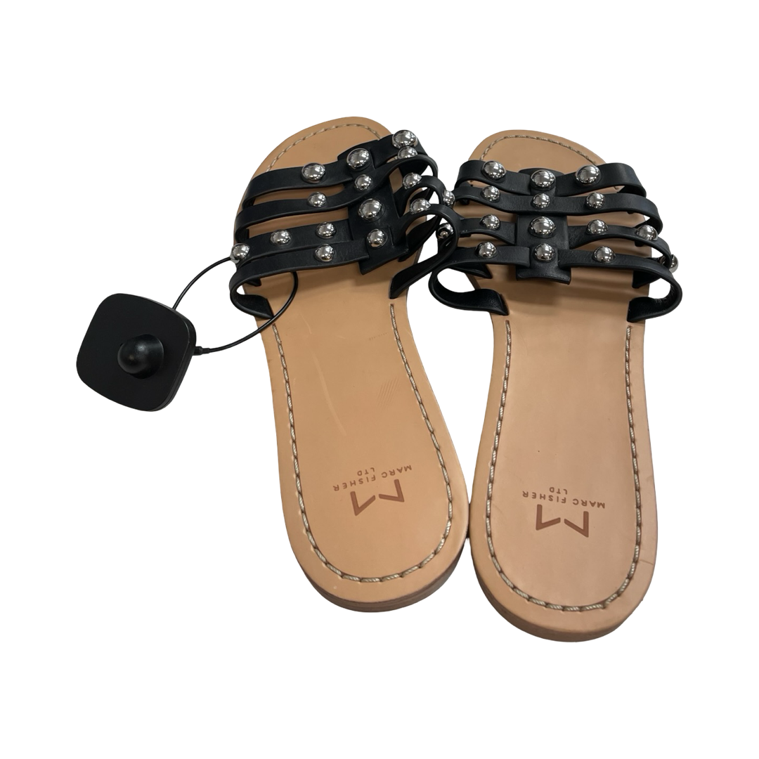 Sandals Flats By Marc Fisher In Black & Silver, Size:8.5