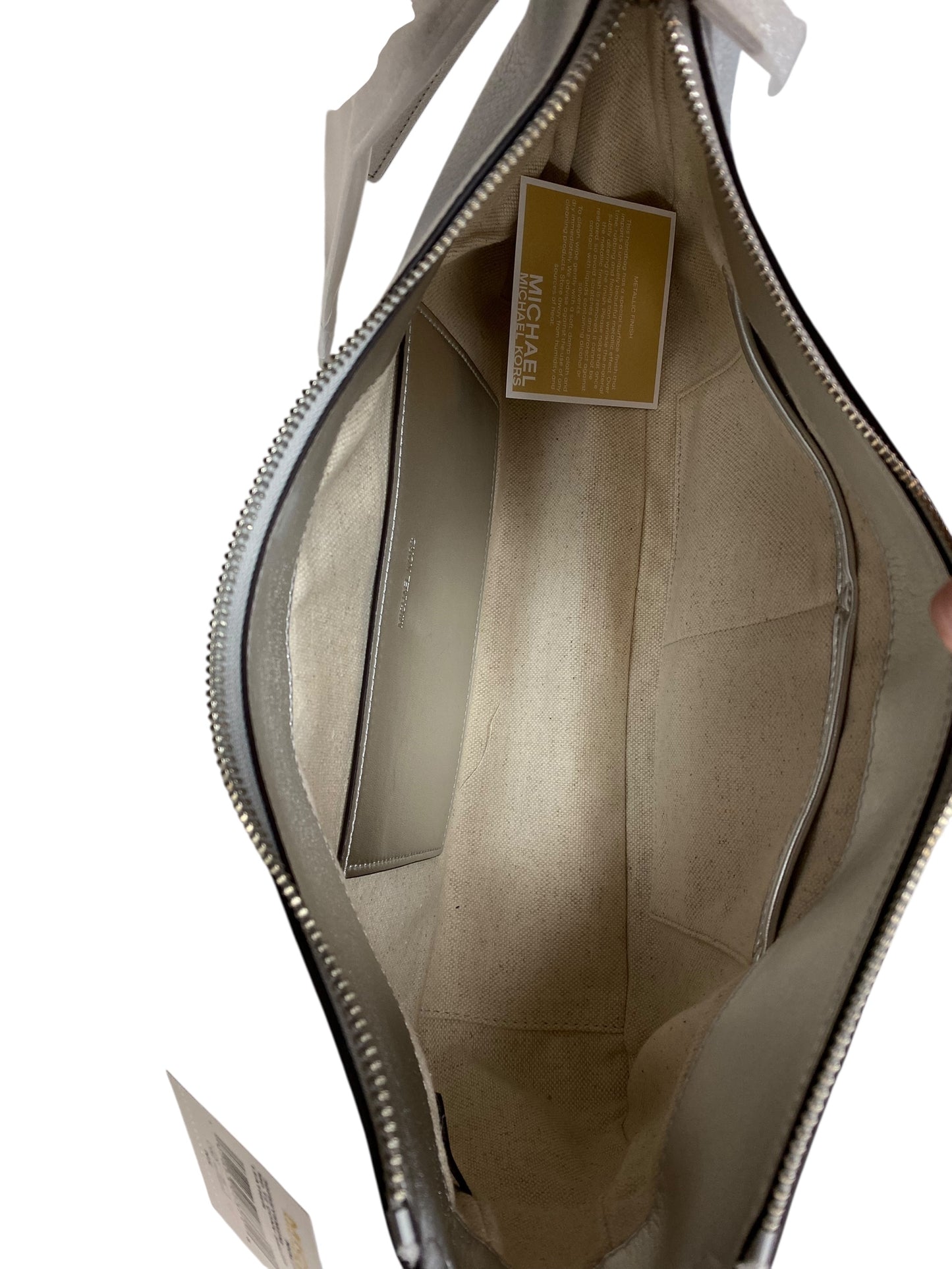 Handbag Designer By Michael Kors In Silver, Size:Large