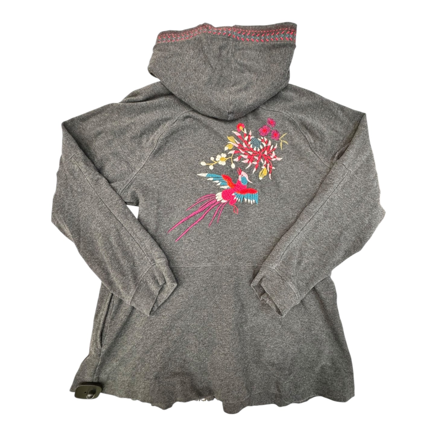 Sweatshirt Cardigan Designer By Johnny Was In Grey & Floral, Size:M