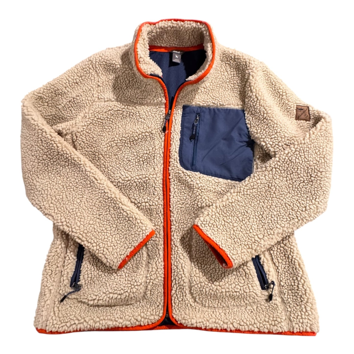 Jacket Fleece By Eddie Bauer In Blue & Tan, Size:L