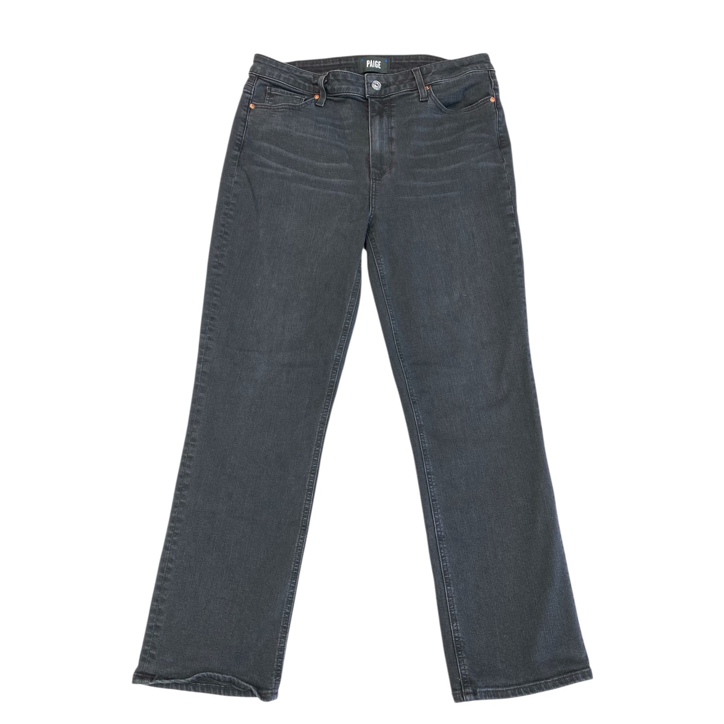 Jeans Straight By Paige In Black Denim, Size:12