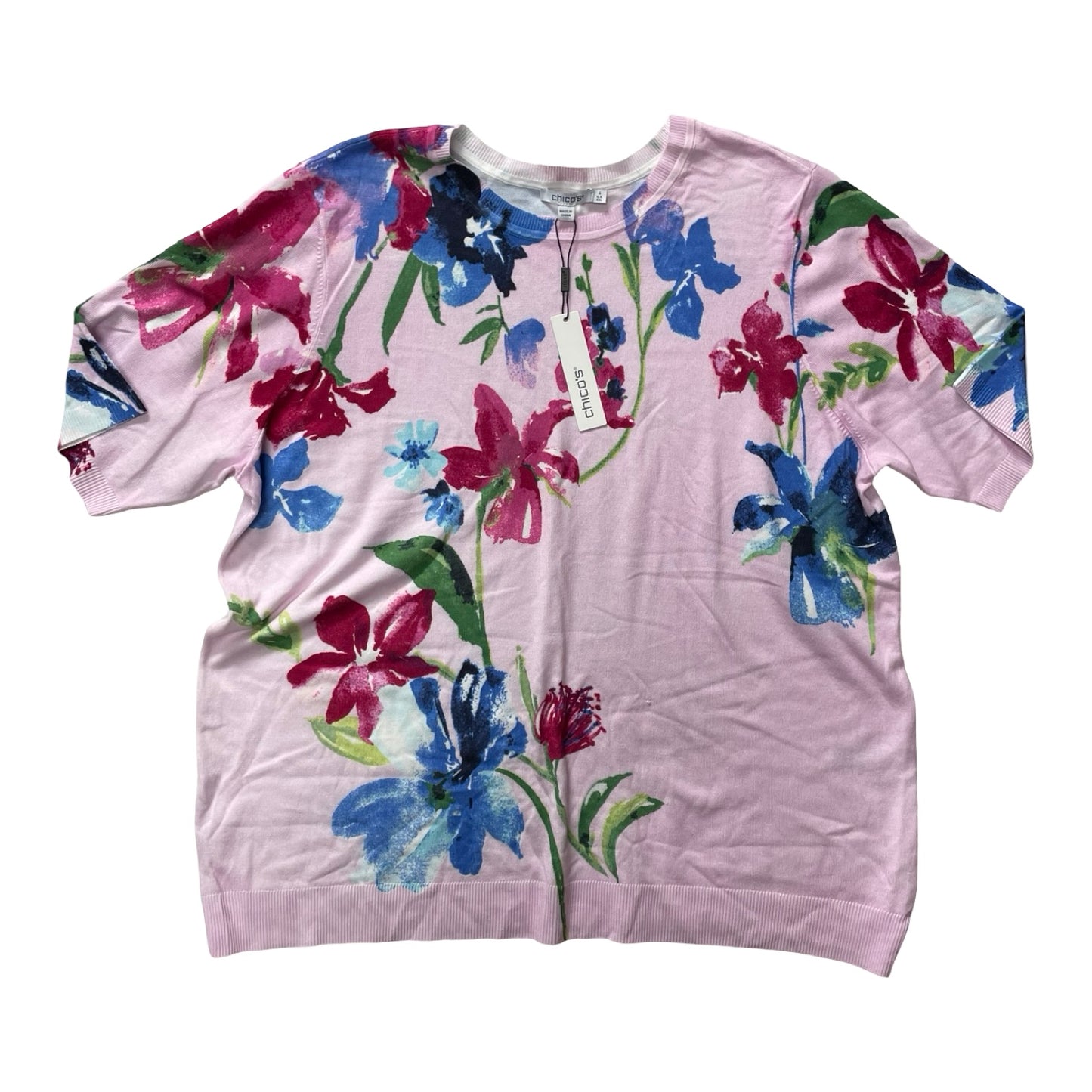 Sweater Ss By Chicos In Floral Print, Size:Xxl