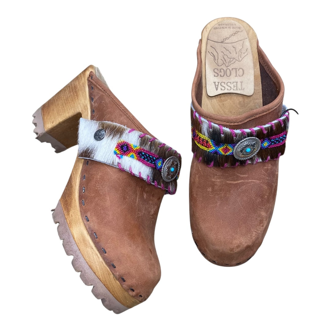 Shoes Heels Block By TESSA CLOGS In Brown, Size:6.5