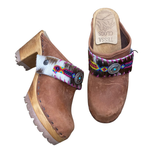 Shoes Heels Block By TESSA CLOGS In Brown, Size:6.5