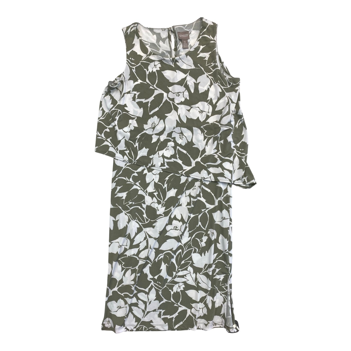 Dress Casual Midi By Chicos In Green & White, Size:S