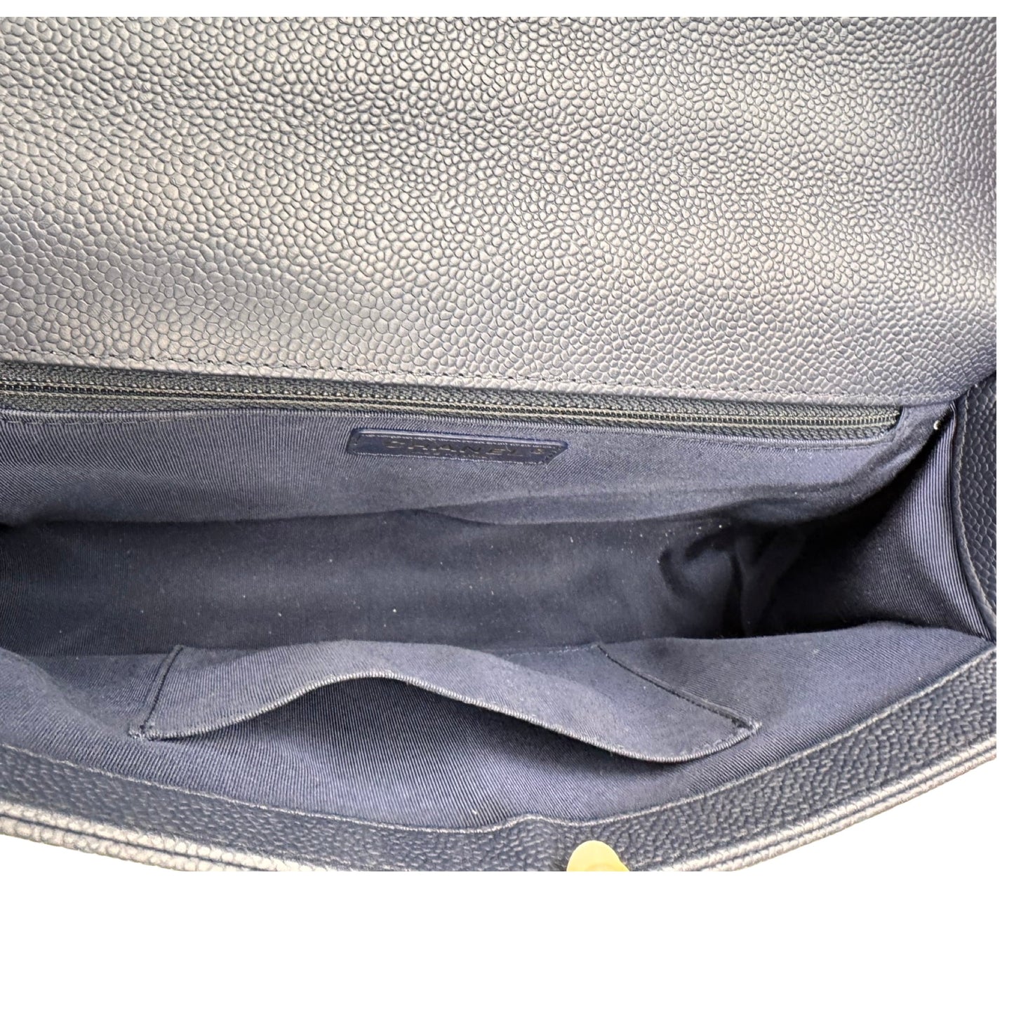 Caviar Quilted Boy Flap Handbag Luxury Designer By Chanel In Navy & Silver, Size:Large (6.9x11x3 in)