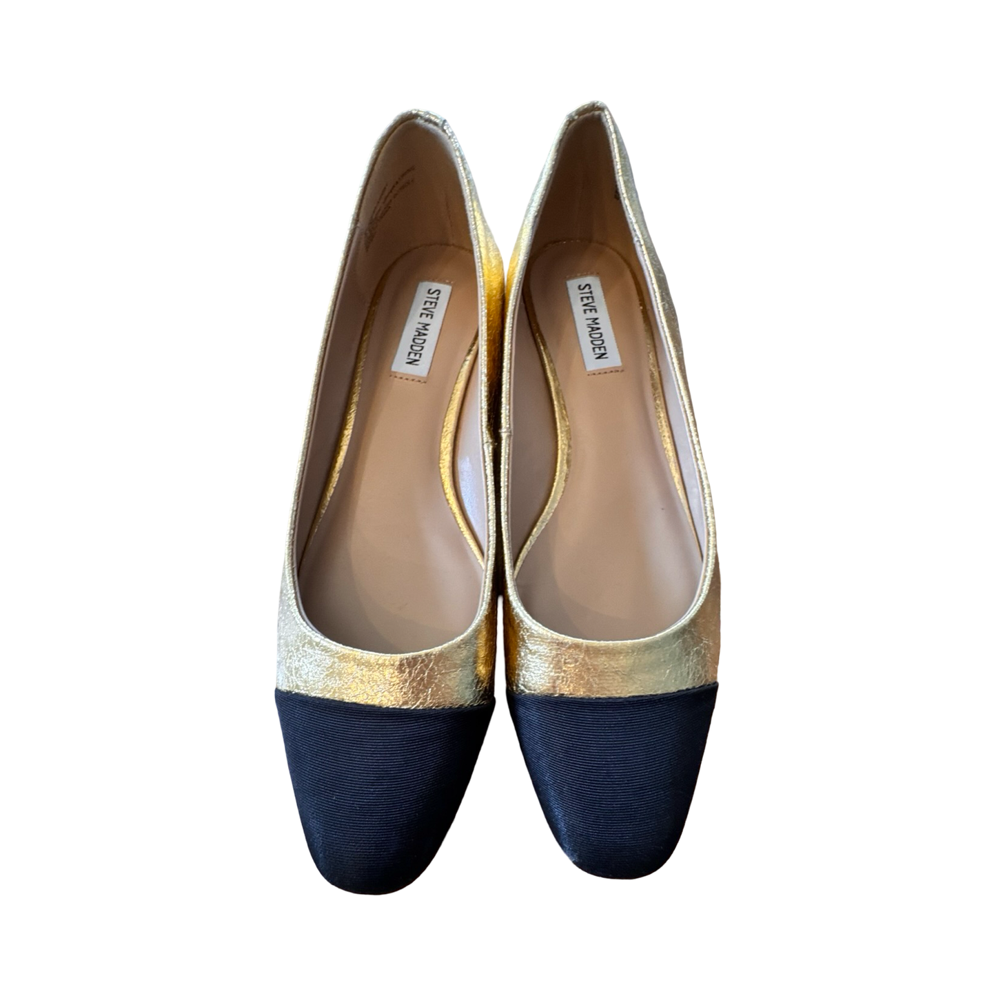 Shoes Flats By Steve Madden In Black & Gold, Size:9.5