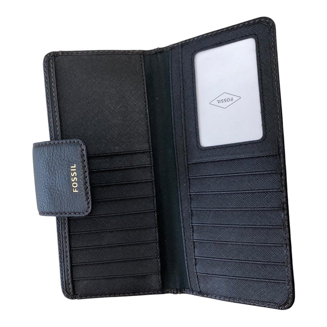 Wallet Leather By Fossil In Black, Size:Medium