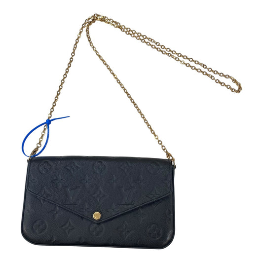 Handbag Luxury Designer By Louis Vuitton In Black & Gold, Size:Small