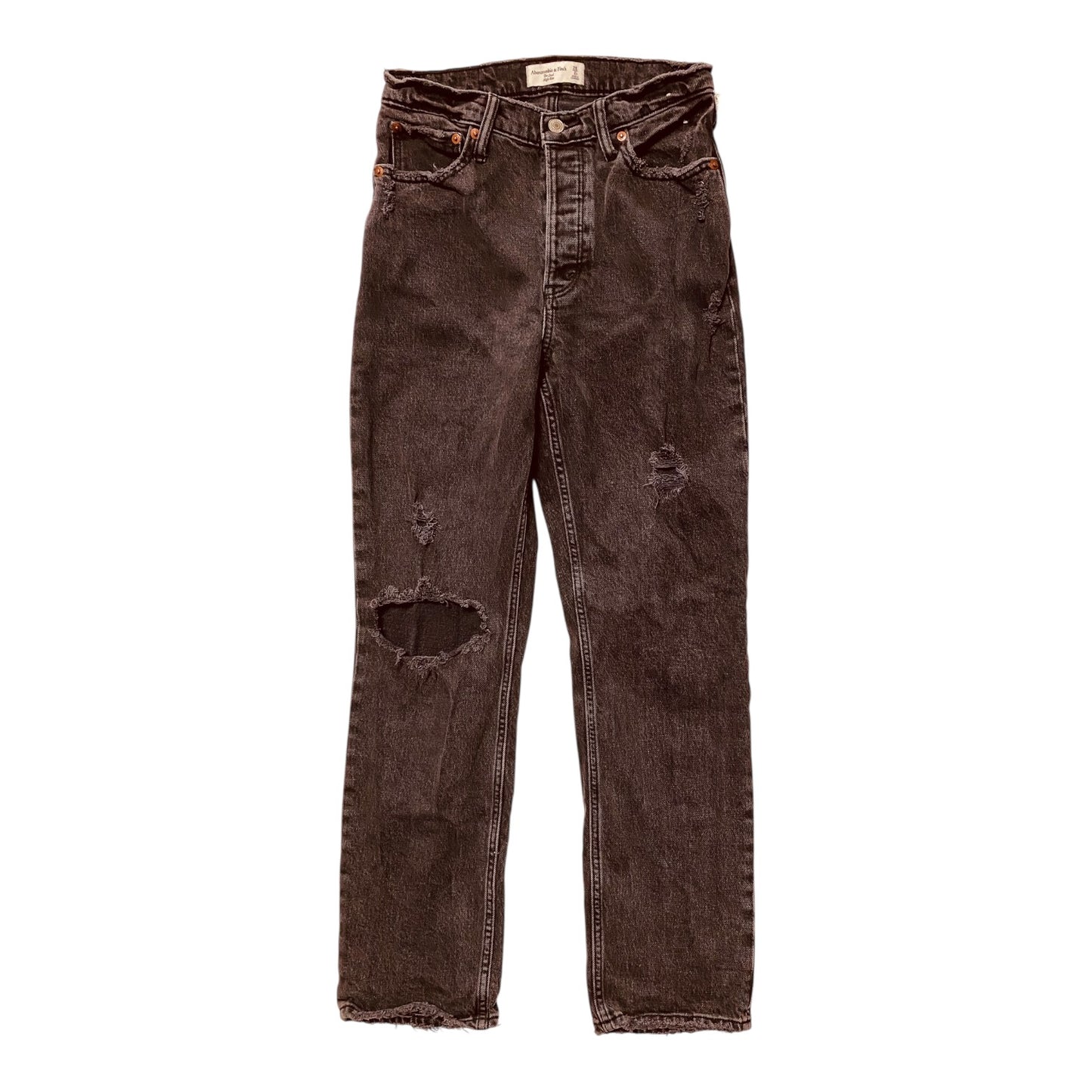 Jeans Straight By Abercrombie And Fitch In Black Denim, Size:2