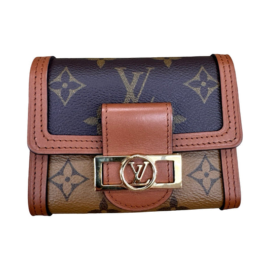 Dauphine Compact Wallet Luxury Designer By Louis Vuitton In Brown & Gold, Size:Small