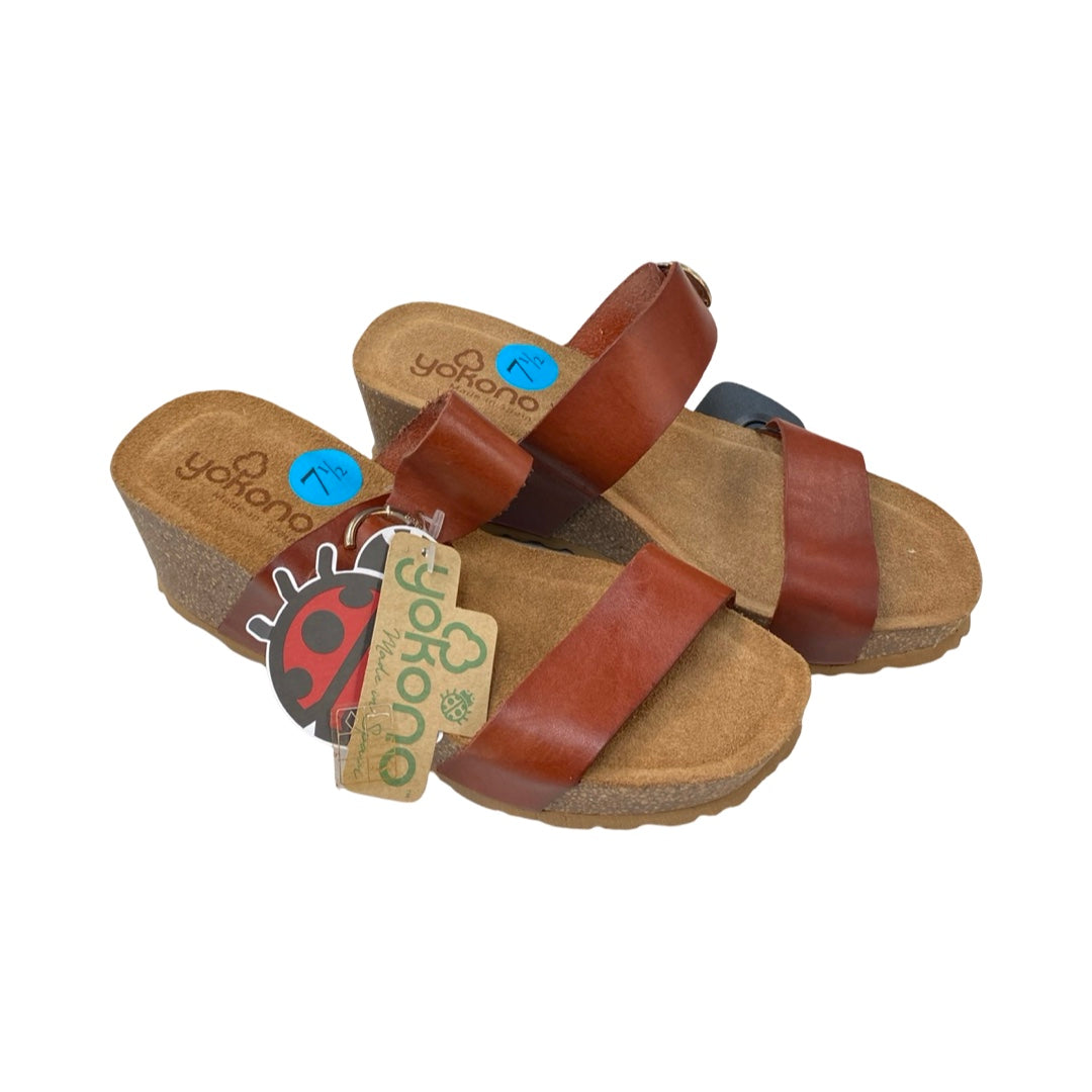 Sandals Heels Block By Cmc In Brown, Size:7.5