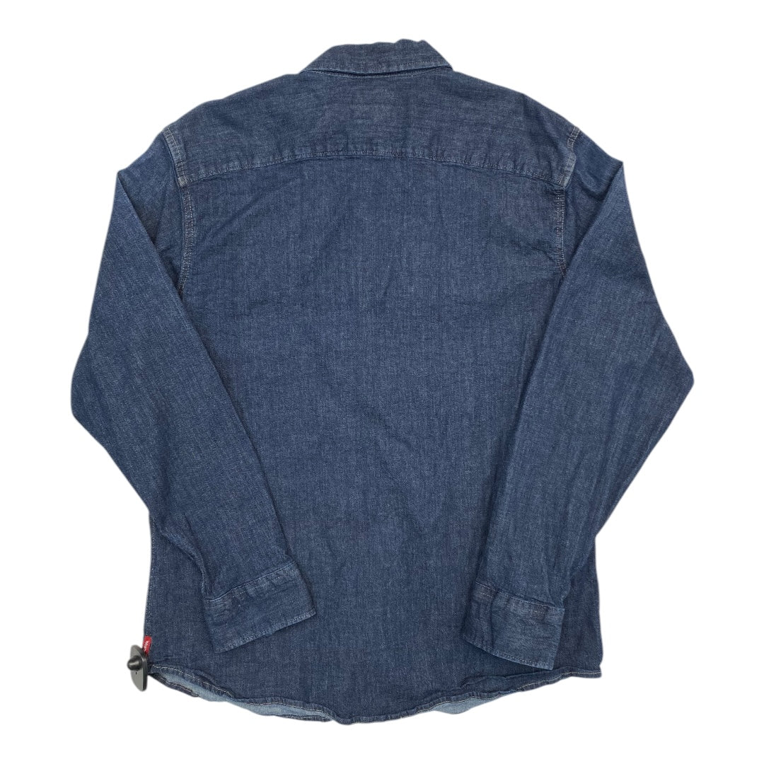 Top Long Sleeve By Wrangler In Blue Denim, Size: L