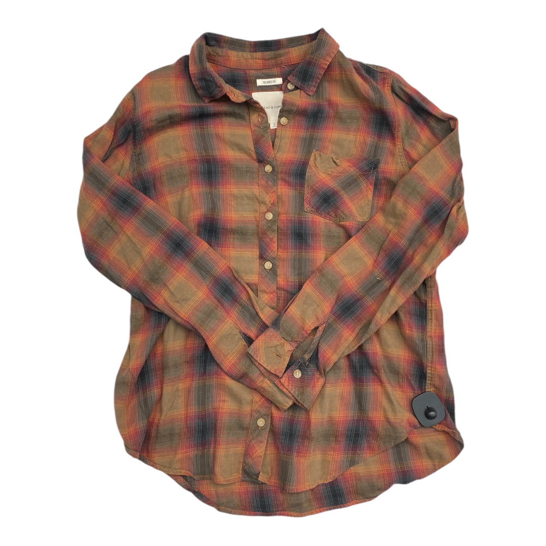 Top Long Sleeve By Thread And Supply In Plaid Pattern, Size: L