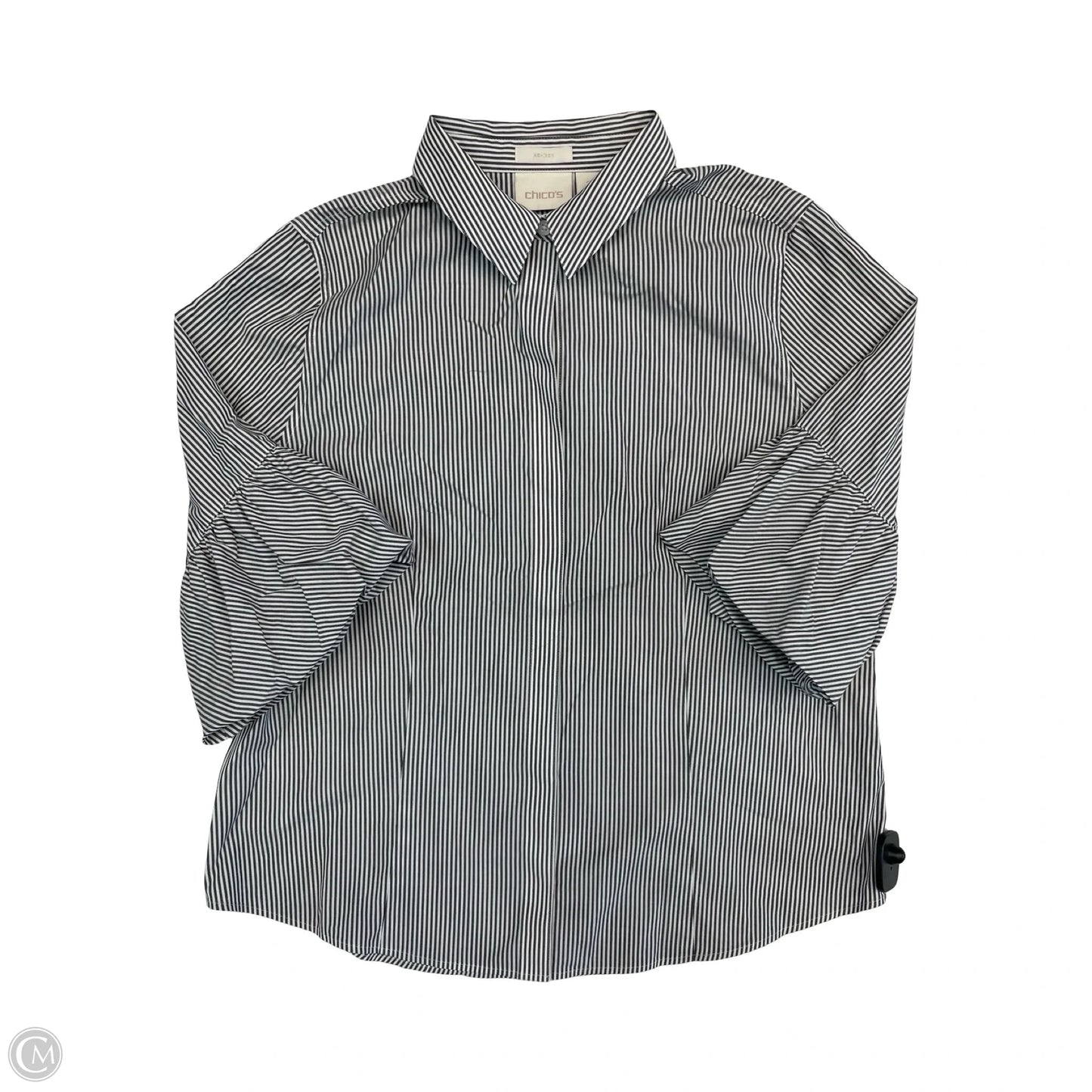 Top Long Sleeve By Chicos In Grey & White, Size: L
