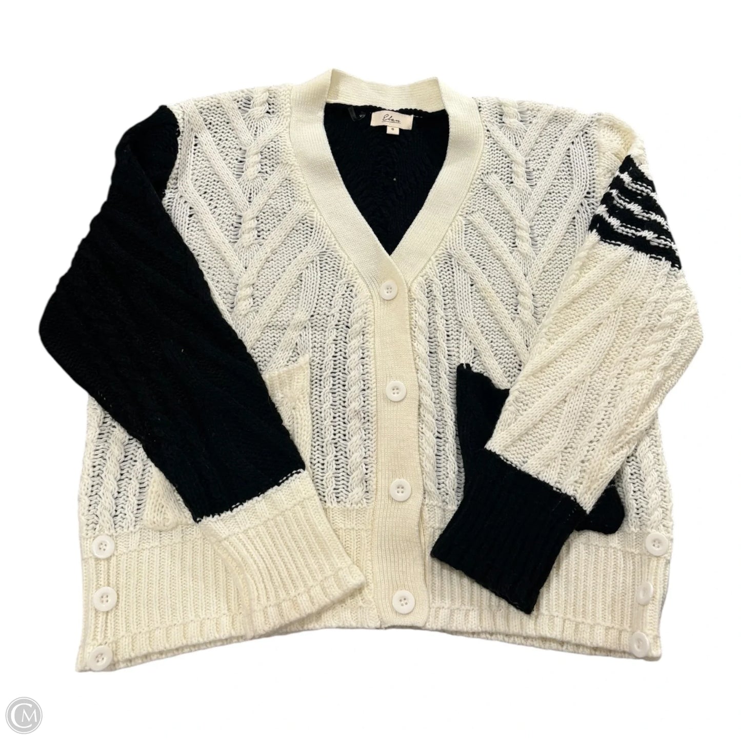 Sweater Cardigan By Elan In Black & White, Size: S