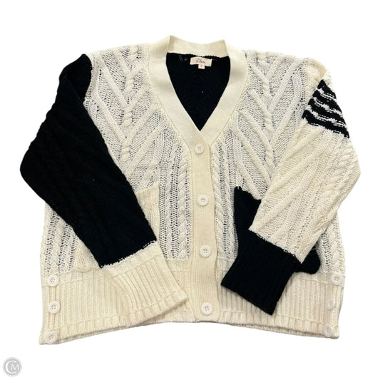 Sweater Cardigan By Elan In Black & White, Size: S