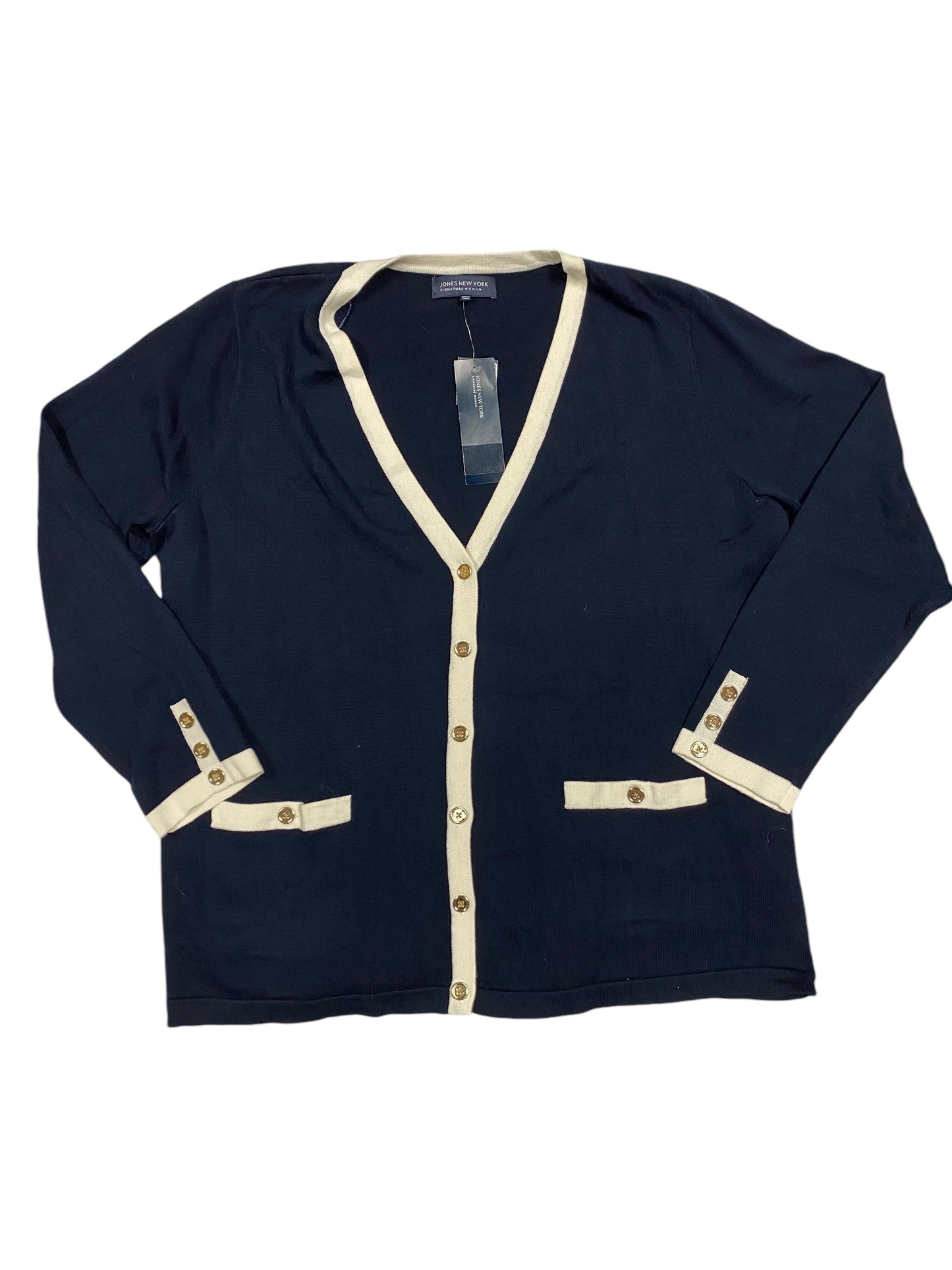 Sweater Cardigan By Jones New York In Blue & White, Size: 2x