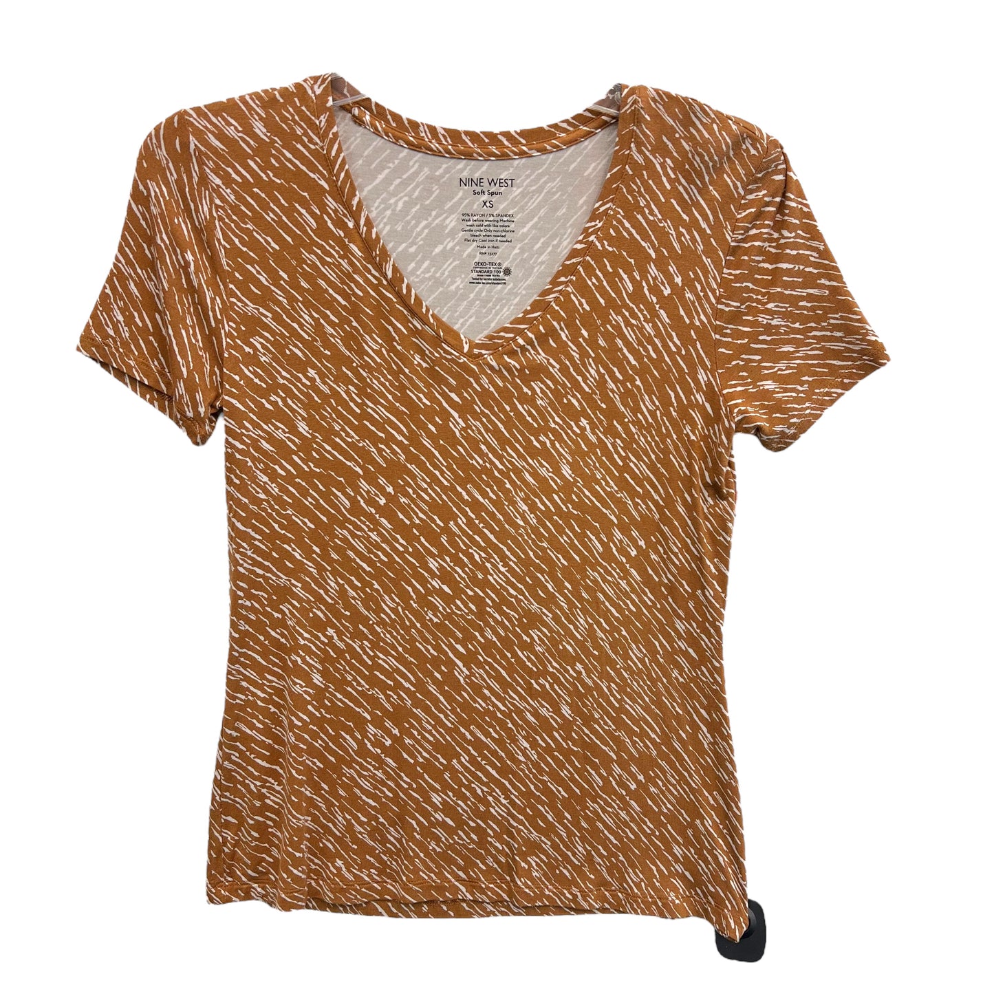 Blouse Short Sleeve By Nine West In Brown, Size: Xs