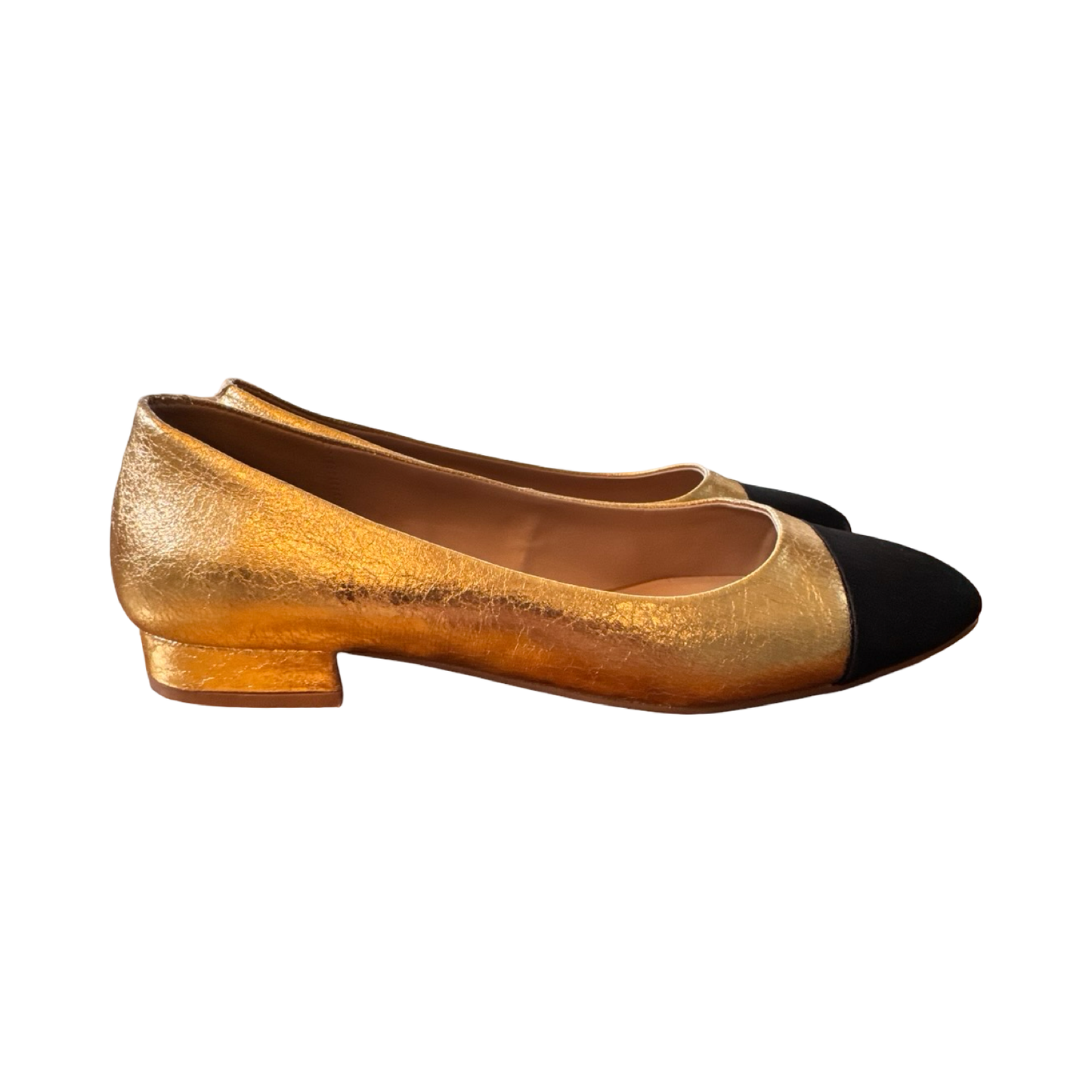 Shoes Flats By Steve Madden In Black & Gold, Size:9.5
