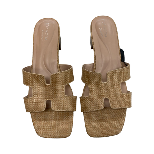 Sandals Heels Block By Top Moda In Tan, Size:10