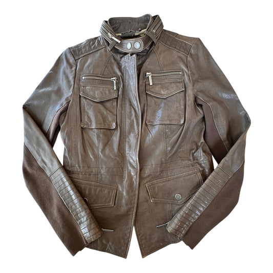 Jacket Leather By Bcbgmaxazria In Brown, Size:M