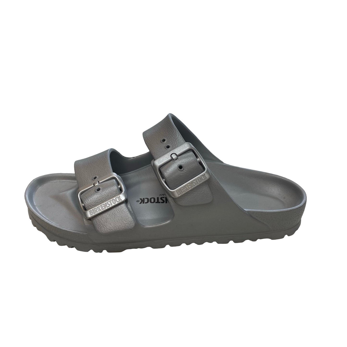 Sandals Designer By Birkenstock In Silver, Size:6