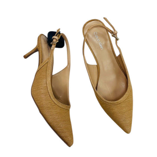 Shoes Heels Block By Calvin Klein In Tan, Size:6.5