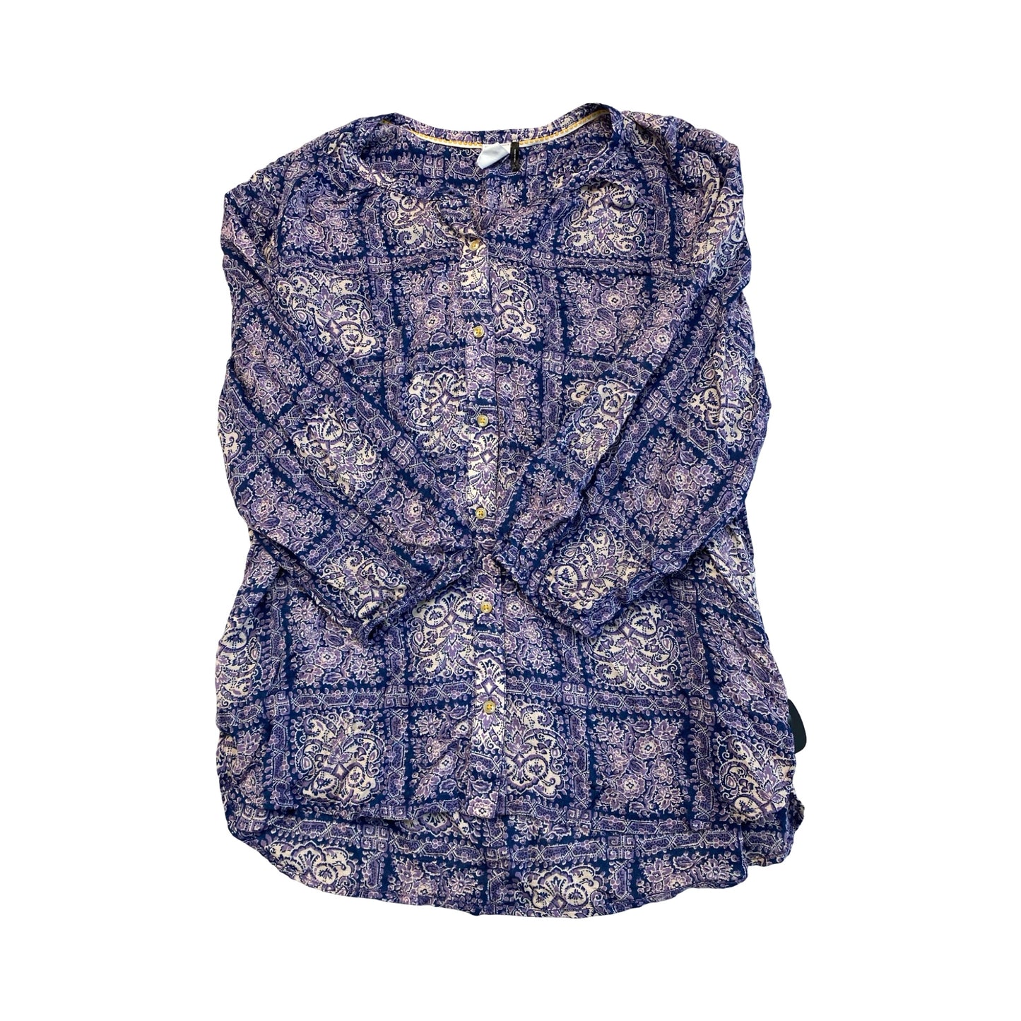 Top 3/4 Sleeve By Anthropologie In Blue & Purple, Size:L