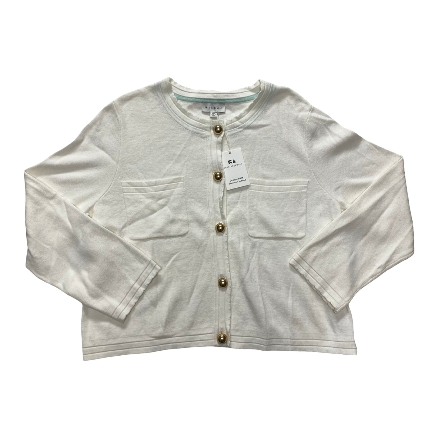 Sweater Cardigan By Free Assembly In White, Size:2X