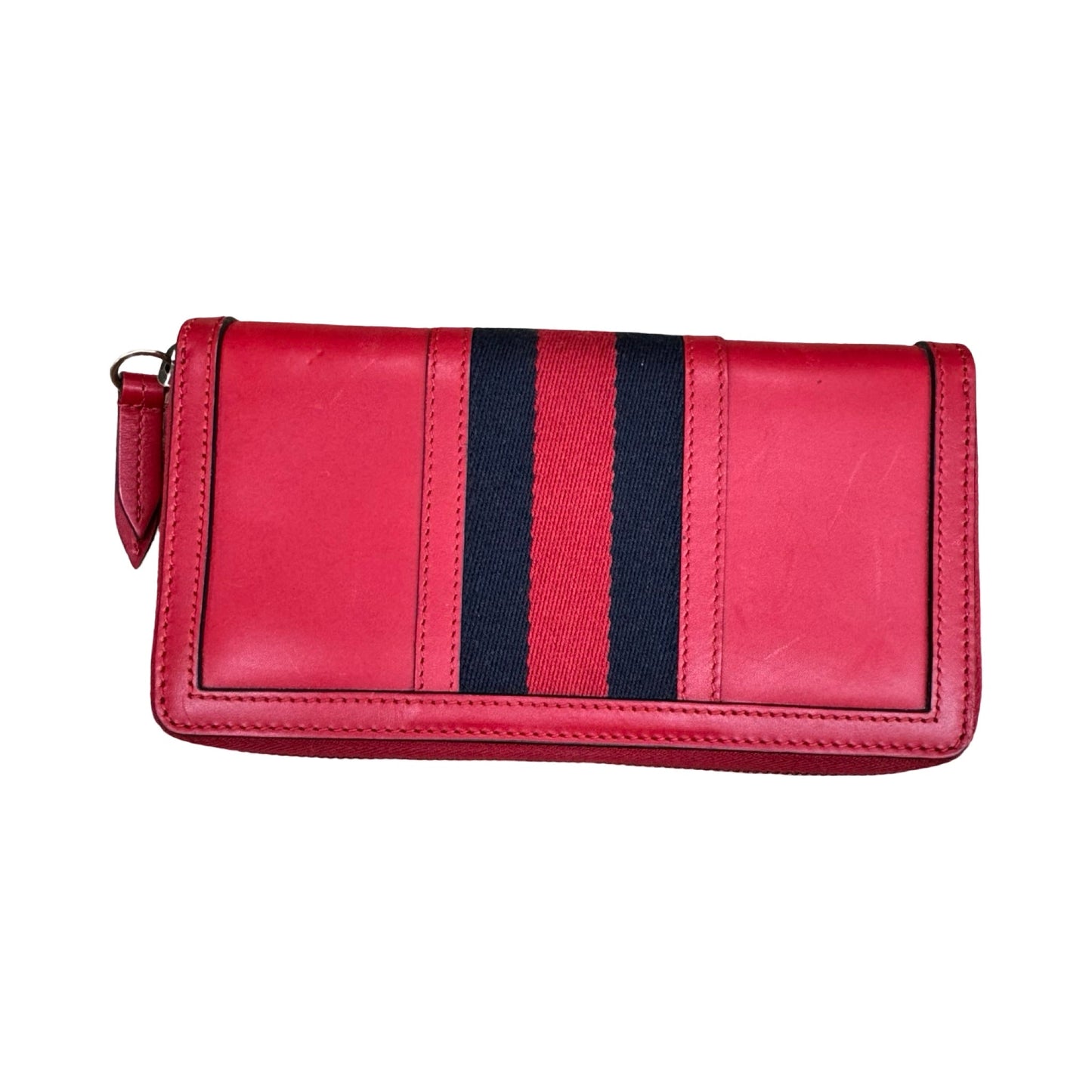 Wallet Web Striped Luxury Designer By Gucci In Black & Red, Size:Large