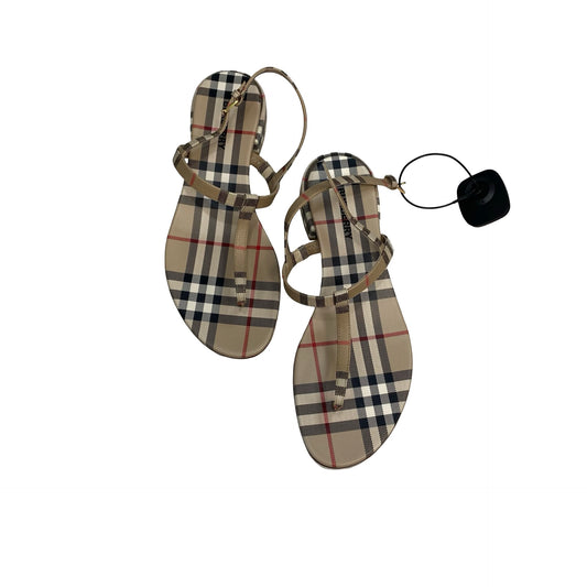 Sandals Luxury Designer By Burberry In Plaid Pattern, Size:8