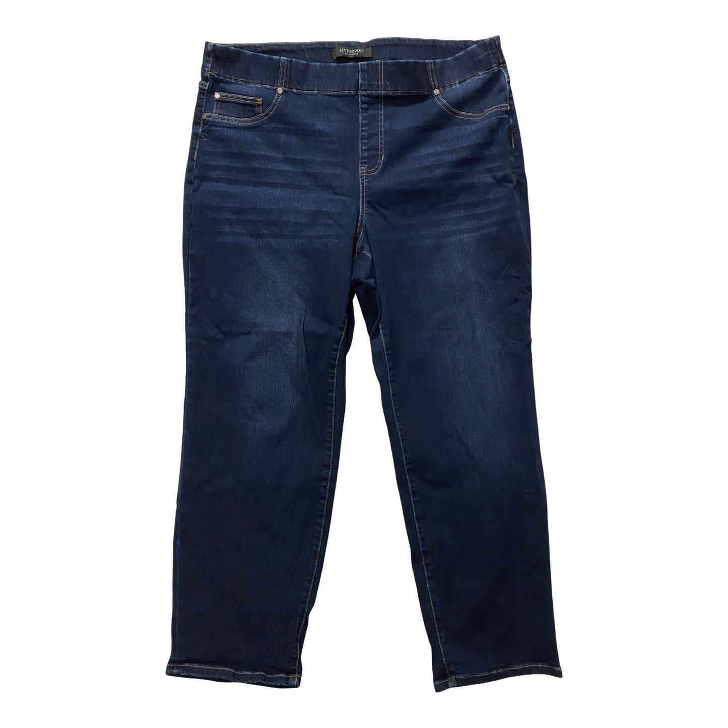 Jeans Straight By Liverpool In Blue Denim, Size:22