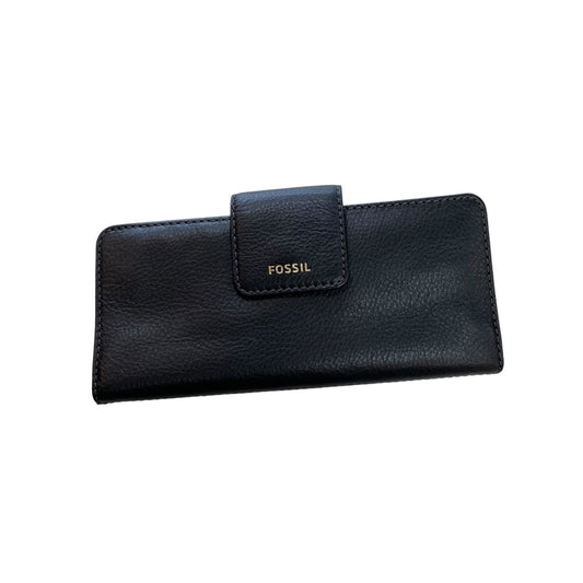 Wallet Leather By Fossil In Black, Size:Medium