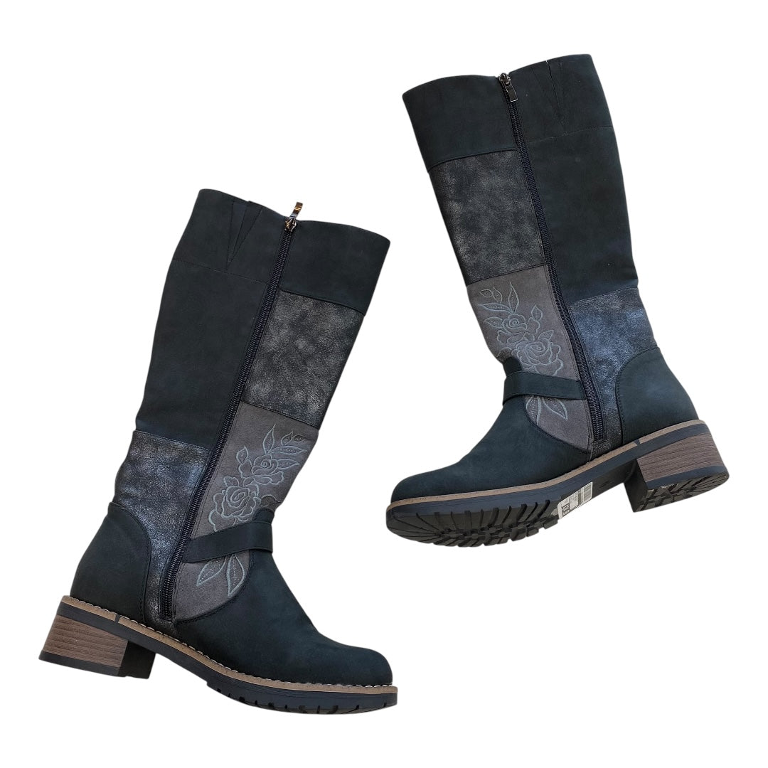 Boots Knee Heels By Cmc In Black & Grey, Size:8.5