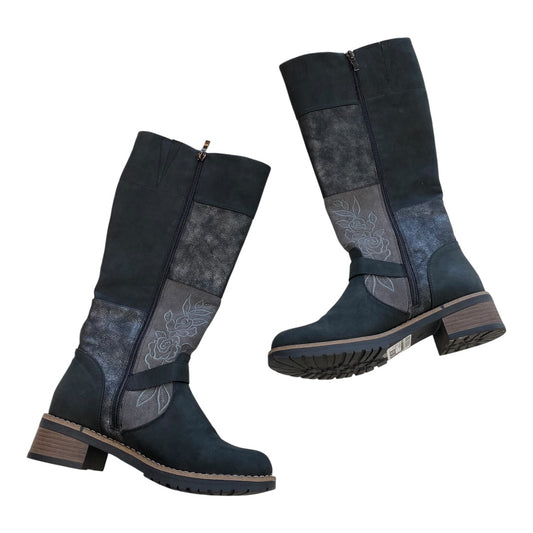 Boots Knee Heels By Cmc In Black & Grey, Size:8.5