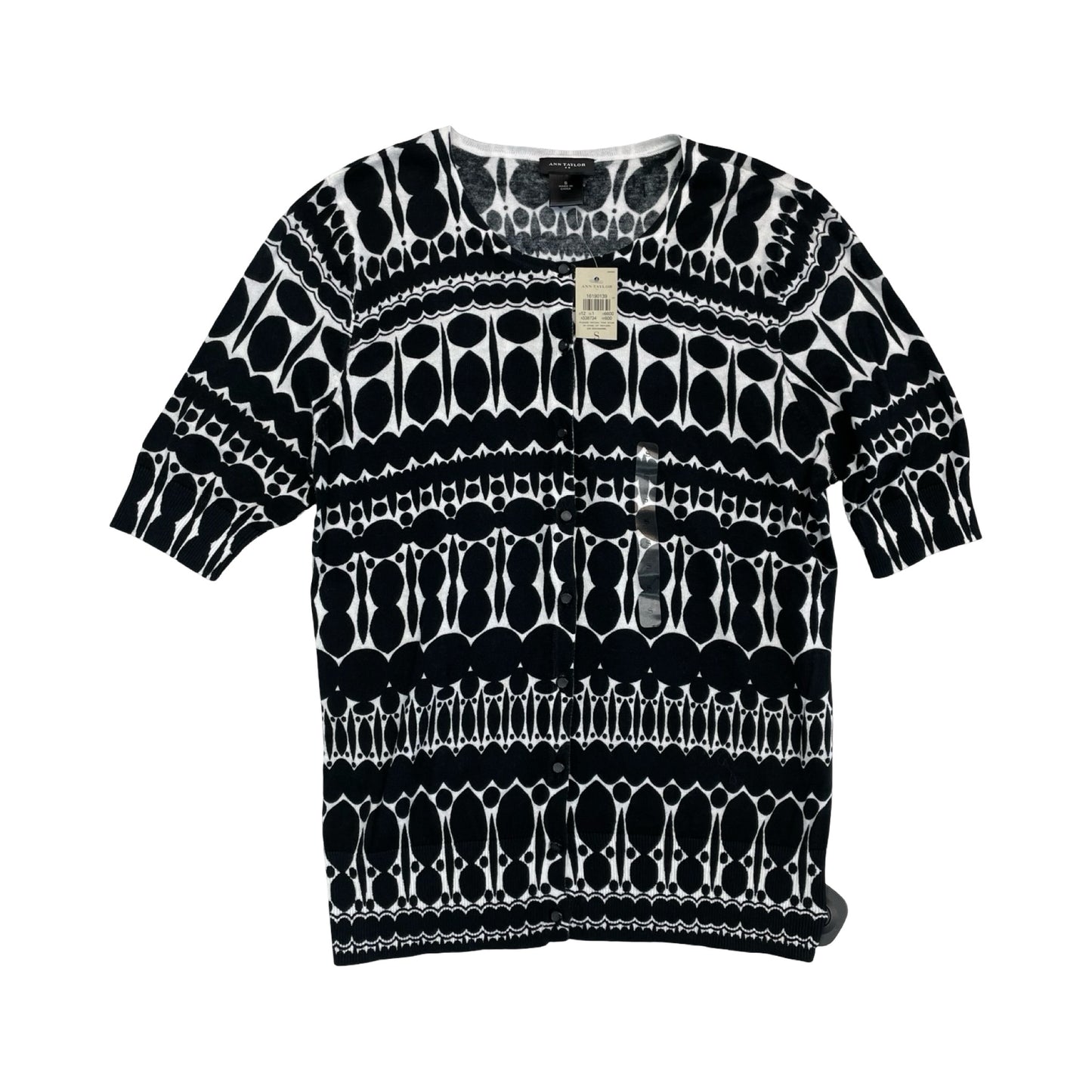 Sweater Cardigan By Ann Taylor In Black & White, Size:S