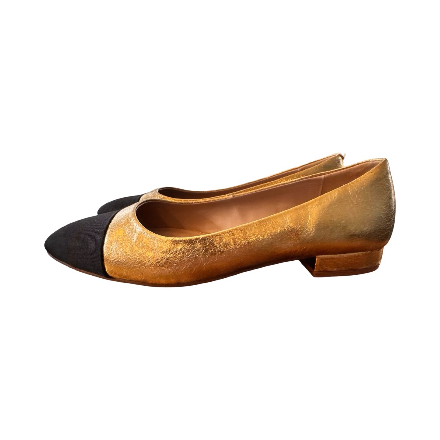 Shoes Flats By Steve Madden In Black & Gold, Size:9.5