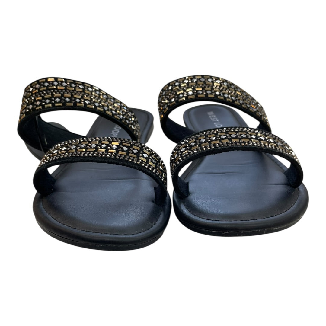 Sandals Flats By West Loop In Black & Gold, Size:8