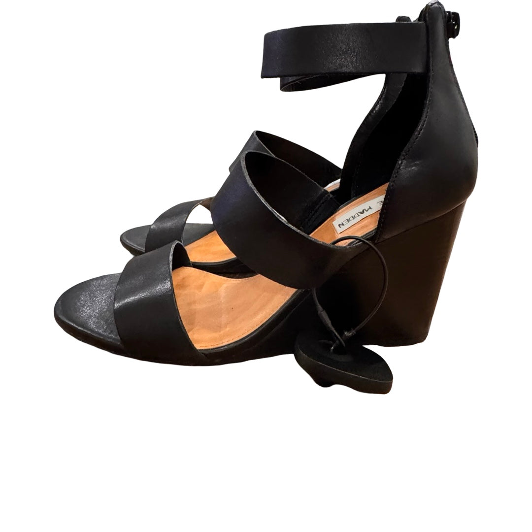 Sandals Heels Block By Steve Madden In Black, Size:9.5