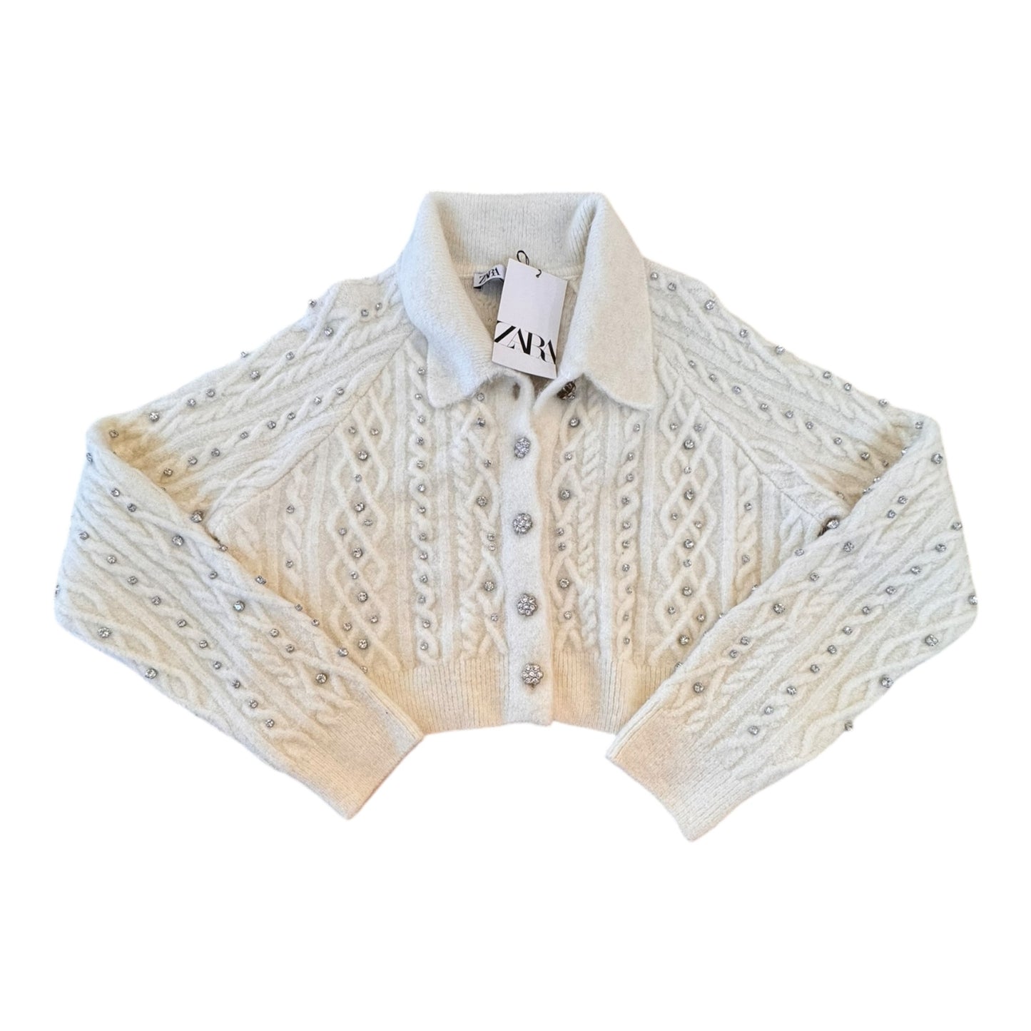 Sweater Cardigan By Zara In Ivory, Size:L