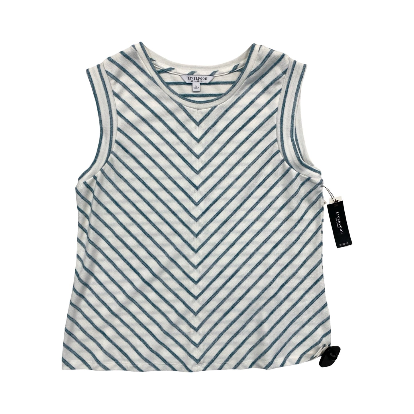 Top Sleeveless By Liverpool In Blue & White, Size:M
